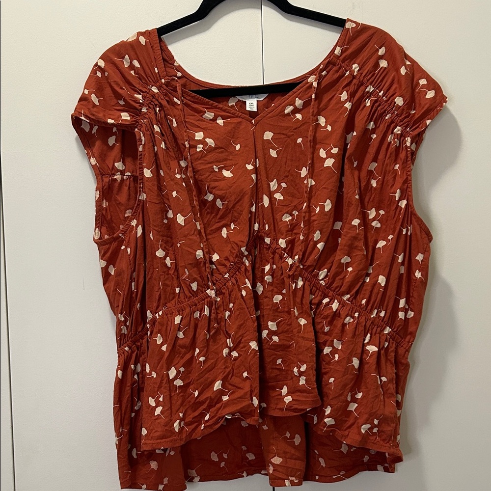 Time and Tru Terracotta Floral Blouse